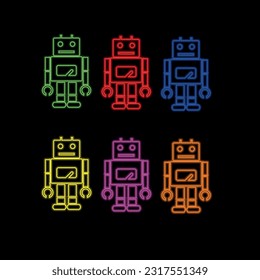 Icono de neón brillante de robots. Inteligencia artificial, aprendizaje automático, computación en la nube.