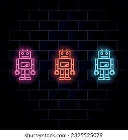 Robot glowing neon icon. Artificial intelligence, machine learning. many colors.