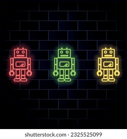 Robot glowing neon icon. Artificial intelligence, machine learning.