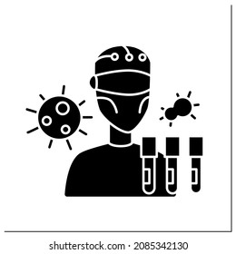 Robot glyph icon. AI in medicine. Digital scientist. Research and examine viruses. AI diagnostic concept. Isolated vector illustration