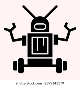 Icono de glifo robot. Dispositivo androide antropomórfico con antenas en la cabeza. Concepto de diseño de vectores astronómicos, pictograma de estilo sólido sobre fondo blanco, uso para web y aplicación. Eps 10