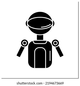 Icono de glifo robot. Espectáculo humanoide, androides, robots animales. Robotizante. Proceso industrial. Concepto de cultura japonesa. Señal plana rellenada. Ilustración vectorial de silueta aislada