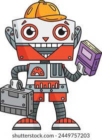 Robot Going to School Cartoon Colored Clipart