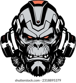 robot gorilla logo in black gray orange over white