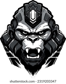 robot gorilla logo in black gray over white