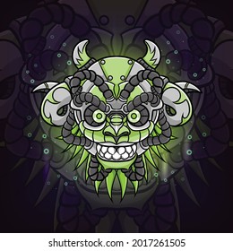 The robot green steampunk for esport logo design of illustration