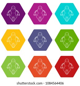 Robot guard icons 9 set coloful isolated on white for web