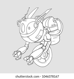 A robot with a gyro on one wheel. Artificial intelligence. Contour vector illustration, isolated