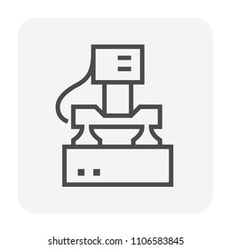 Robot hand, arm grabbing cardboard box packaging vector icon. Automation machine and engineering technology for industry process in factory i.e. production, manufacturing. 64x64 pixel, editable stroke