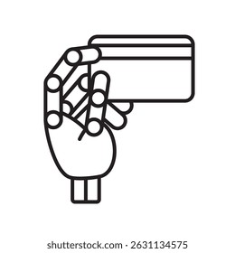 Robot hand with card line icon vector, with editable stroke, perfect for AI payments, fintech automation, and robotic banking services