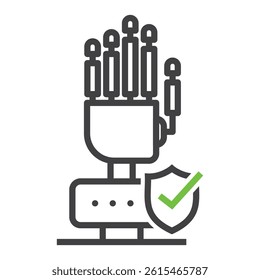 Robot Hand Check Icon – Secure AI Verification and Approval Line Vector
