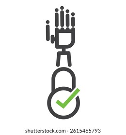 Robot Hand Check Icon – Secure AI Verification and Approval Line Vector

