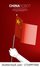 Robot hand with the China  flag.concept birth of a.i. learning machine era in China.