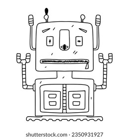 Robot. Hand drawn doodle style. Vector illustration isolated on white. Coloring page.
