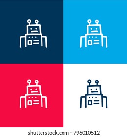 Robot hand drawn outline four color material and minimal icon logo set in red and blue