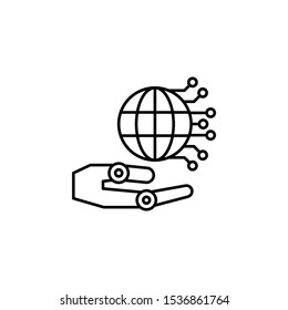 Robot hand earth globe icon. Simple line, outline vector of artificial Intelligence icons for ui and ux, website or mobile application