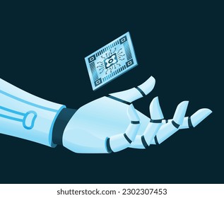 Robot Hand with Electronic Chip Artificial Intelligence Microchip Technology Vector Illustration Concept