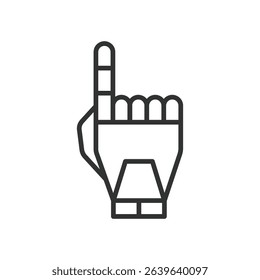 Robot hand finger, icon in line design. Robot hand finger, robotic, android, artificial, technology, cyborg, automation on white background vector. Robot hand finger editable stroke icon