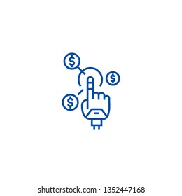 Robot hand, future finance line icon concept. Robot hand, future finance flat  vector symbol, sign, outline illustration.