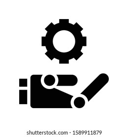 Robot hand with gear vector, Robotics related solid style icon