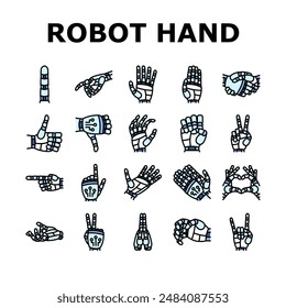 Vector de conjunto de iconos digitales ai de gesto de mano del robot. inteligencia futura, tecnología de retención, dinero brazo artificial pantalla de dedos máquina robot gesto de mano ai digital línea de colores ilustraciones