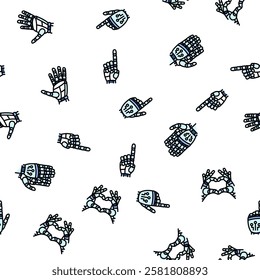 robot hand gesture ai digital vector seamless pattern thin line illustration