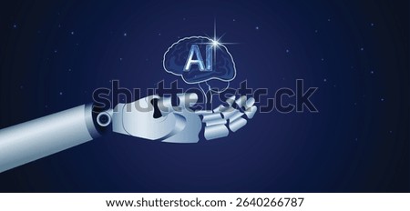 robot hand with glowing artificial brain vector poster