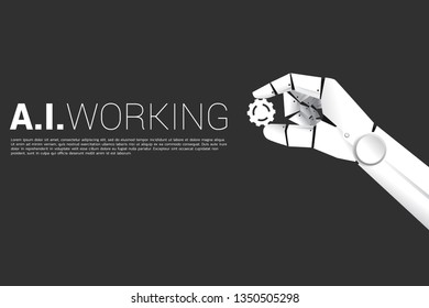 Robot hand hold gear. Business concept for machine learning , a.i artificial intelligence and disruption.