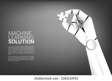 Robot hand hold jigsaw. Business concept for machine learning and a.i artificial intelligence
