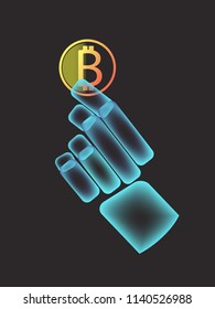 Robot hand holding a bit coin. Vector eps 10.
