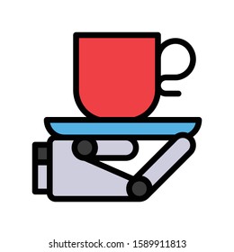 Robot hand holding coffee cup vector, Robotics related filled style icon