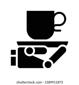 Robot hand holding coffee cup vector, Robotics related solid style icon