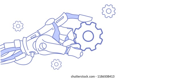 Roboterhand-Halterad virtuelle Unterstützung Reparatur Support Konzept künstliche Intelligenz Skizze doodle horizontale Vektorgrafik