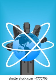 Robot Hand holding Globe - Vector