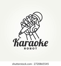Mano del robot que sostiene un diseño de Ilustración vectorial del logotipo del icono del arte de la línea del karaoke del micrófono