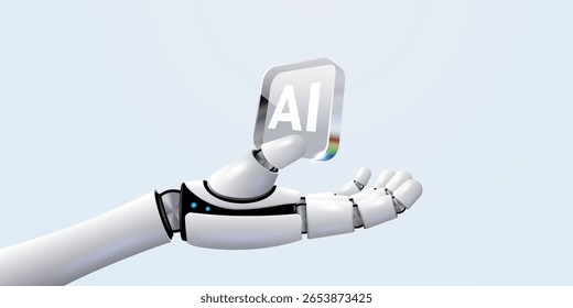 Processador de mão robô segurando. Tecnologia, aprendizagem de máquina, rede neural, Inteligência Artificial, IA Ilustração vetorial