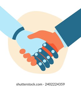 robot hand and a human hand. handshake robot with a human. Vector banner ai circuit tech data. 	big data and data science 