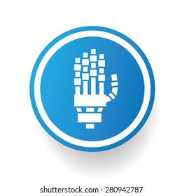 Robot hand icon on blue button,white background,clean vector