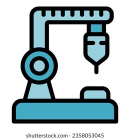 Vector de contorno de icono de mano robot. Fábrica industrial. Color plano de máquina de trabajo