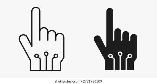 Robot hand icon representing robotics, artificial intelligence, automation technology, human machine interaction, and future innovation.