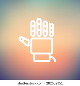 Línea delgada del icono de la mano robótica para la web y el móvil, moderno diseño minimalista plano. Icono blanco vectorial en el fondo de malla gradiente.