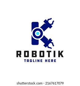 robot hand illustration logo design with letter K