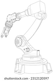 Roboterhand. Industrieroboter-Manipulator. Wire-Rahmen auf weißem Hintergrund