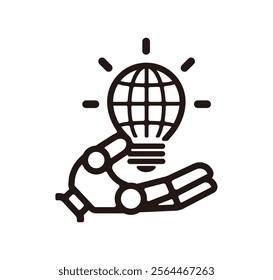 Robot hand and light bulb vector icon illustration