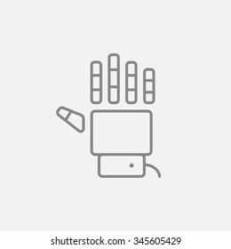 Ícone de linha de mão robô para web, celular e infográficos. Ícone de cinza escuro de vetor isolado no plano de fundo cinza claro.