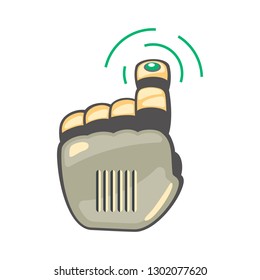 Robot hand. Mechanical technology machine engineering symbol. Hand gestures. Up. Pointer. Press sign. Index finger. Artificial Intelligence futuristic design. Vector illustration on the white