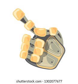 Robot hand. Mechanical technology machine engineering symbol. Hand gestures. One number. Pointer. Artificial Intelligence futuristic design. Vector illustration on the white background.