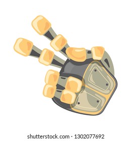 Robot hand. Mechanical technology machine engineering symbol. Hand gestures. Two number. Pointer. Second. Artificial Intelligence futuristic design. Vector illustration on the white background.