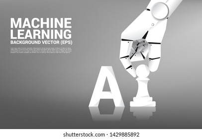 Robot hand move chess piece on board game. Business concept for machine learning and a.i artificial intelligence