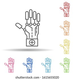 Robot hand in multi color style icon. Simple thin line, outline vector of robotics engineering icons for ui and ux, website or mobile application